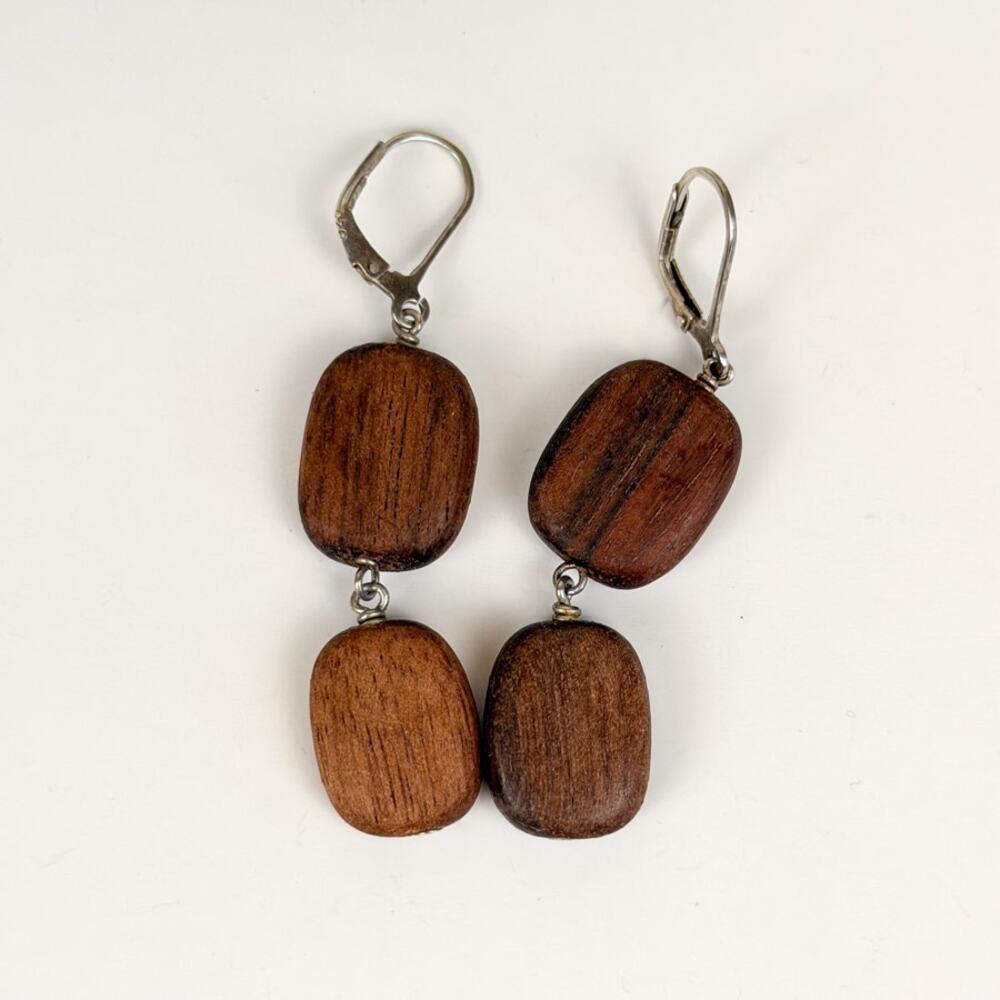 Wood Bead Earrings with Sterling Silver Earring Backs - Picture 7 of 7